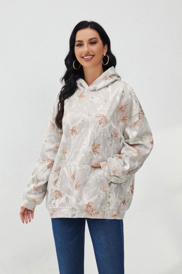 Womens Camo Hoodies Maple Leaf Print Oversized Hooded Sweatshirt Fleece Pullover…