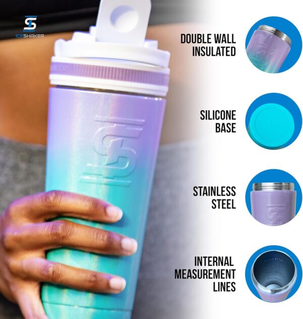 Ice Shaker Insulated Stainless Steel Shaker Bottle | 26oz, Mermaid | Cold for 30+…