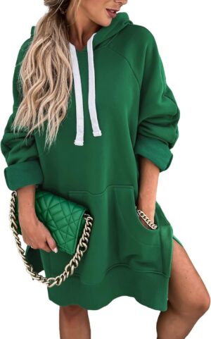 PRETTYGARDEN Women’s Casual Pullover Sweatshirt Long Sleeve Split Hem Hoodie Dress…