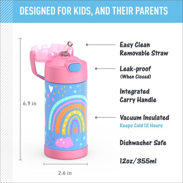 THERMOS FUNTAINER Water Bottle with Straw – 12 Ounce – Kids Stainless Steel Vacuum…