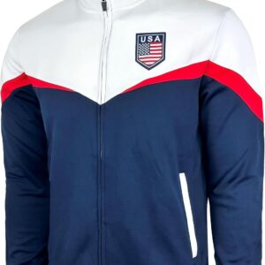 Men’s USA Track Jacket, U.S Full Zip Sweater Jacket With Zipper Pockets
