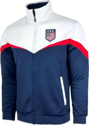 Men’s USA Track Jacket, U.S Full Zip Sweater Jacket With Zipper Pockets