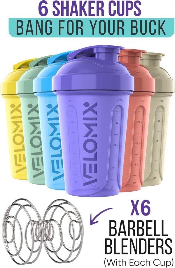 -6 PACK- 20 OZ Protein Shaker Bottles for Protein Mixes, Shaker Cups for Protein…