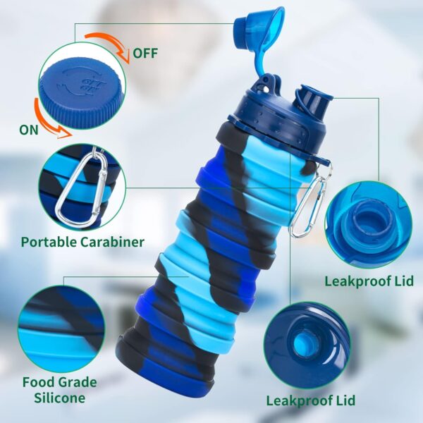 Collapsible Water Bottles, 2 Pack 16oz Silicone Travel Water Bottle Leakproof BPA Free…