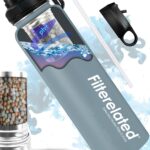 30oz Stainless Steel Portable Alkaline Filter Water Bottle, Creates Up To 9+ Ph Of...