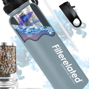 30oz Stainless Steel Portable Alkaline Filter Water Bottle, Creates Up To 9+ Ph Of…