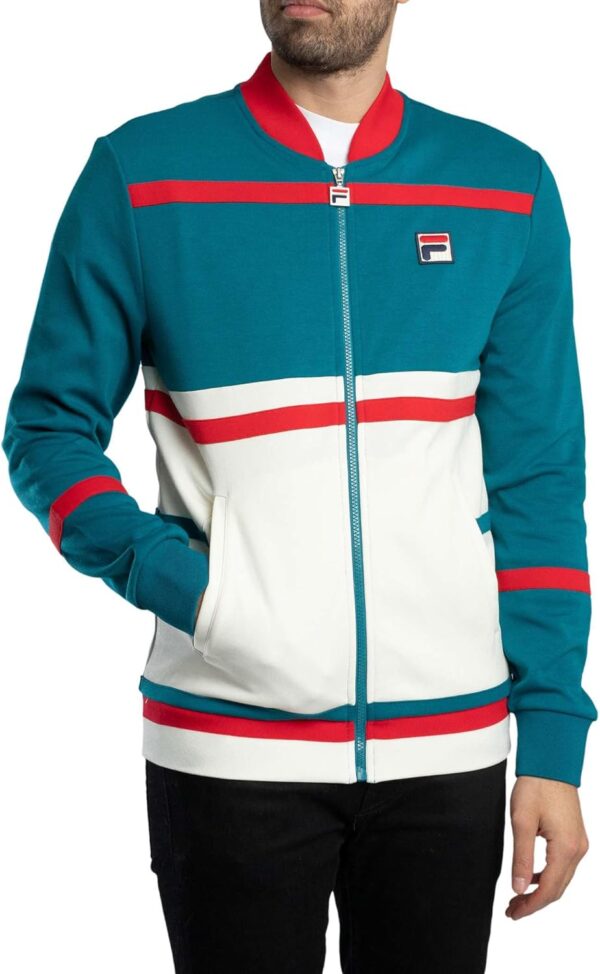 Fila Men’s Stefan Archive Cut & Sew Track Jacket, Deep Lagoon/Red/Gardenia, Deep…