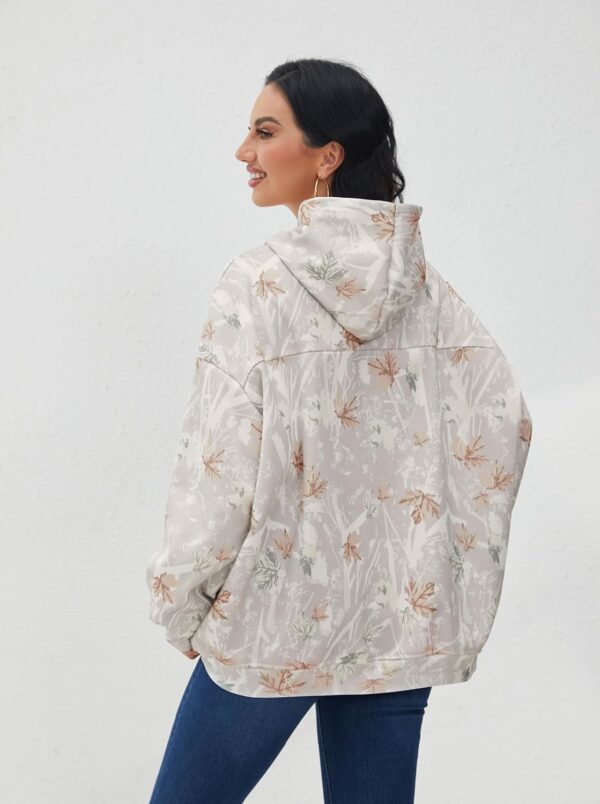 Womens Camo Hoodies Maple Leaf Print Oversized Hooded Sweatshirt Fleece Pullover…