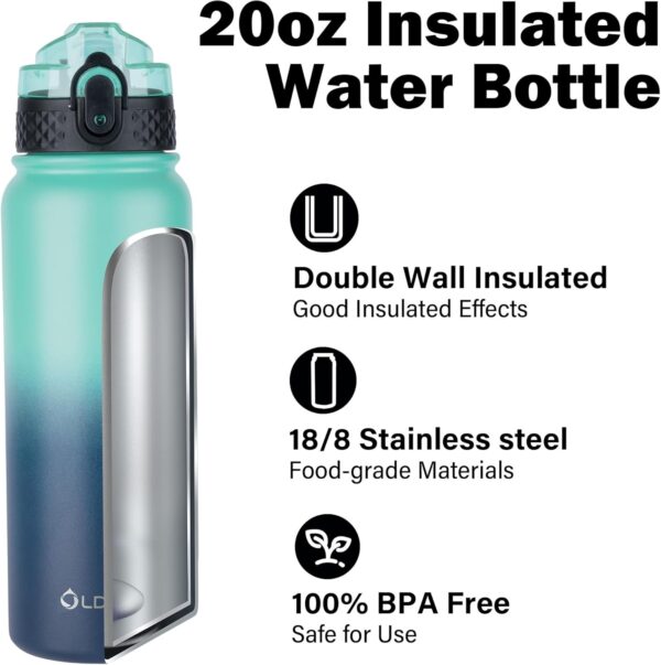 Oldley Insulated Water Bottle 20oz for Adults Kids Stainless Steel Water Bottles with…