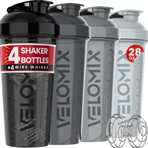 -4 PACK- 28 oz Protein Shaker Bottle for Protein Mixes – 4x Wire Whisk | Leak Proof…
