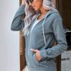 WROLEM Women Casual Full Zip Up Hoodie Comfy Loose Long Sleeve Sweatshirt Solid Color…