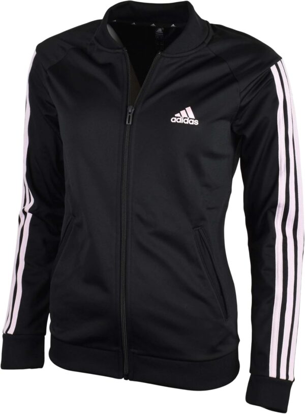 adidas Women’s Essentials Tricot 3-Stripe Full-Zip Track Jacket – Black/Pink – M