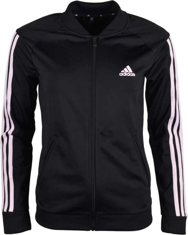 adidas Women’s Essentials Tricot 3-Stripe Full-Zip Track Jacket – Black/Pink – M