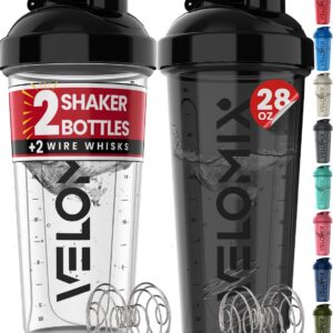 -2 Pack- 28 oz Protein Shaker Bottles for Protein Mixes – 2x Wire Whisk | Leak Proof…