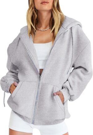 Caracilia Womens Zip Up Hoodies Oversized Long Sleeve Sweatshirts Casual Y2K Hoodie…