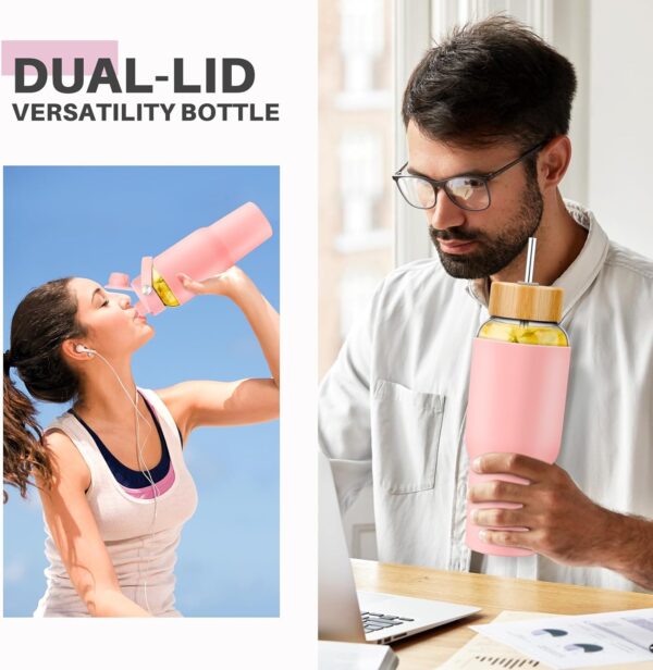 PROBTTL Glass Water Bottles 32 oz, 1 Liter Glass Tumbler, Borosilicate Water Bottle…