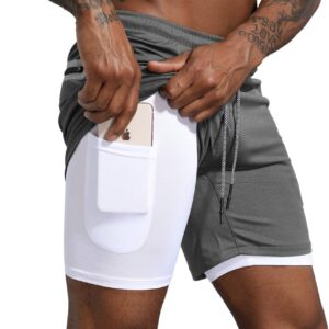 Leidowei Men’s 2 in 1 Workout Running Shorts Lightweight Training Yoga Gym 7″ Short…