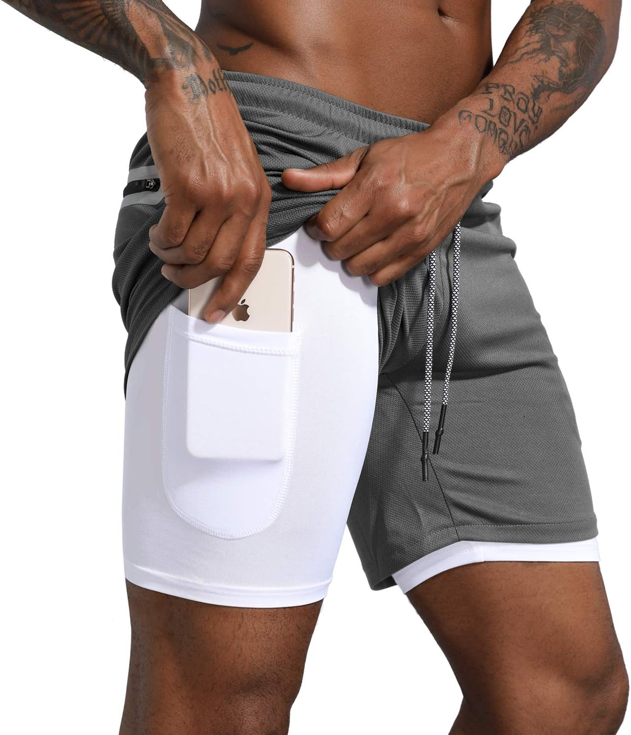 Leidowei Men's 2 in 1 Workout Running Shorts Lightweight Training Yoga Gym 7" Short...
