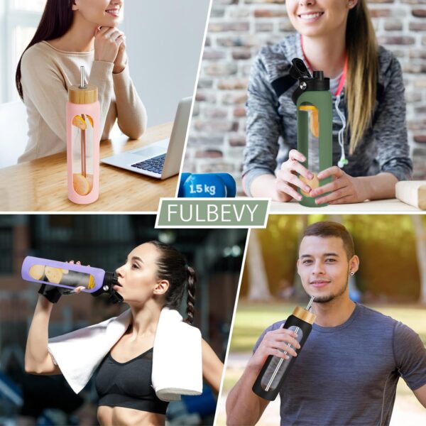 32 oz Glass Water Bottles With Silicone Sleeve (2-Pack) – Olive & Blue, Each with…