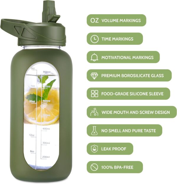 CIVAGO 32 oz Glass Water Bottle with Straw and Insulated Bottle Holder Sling,…