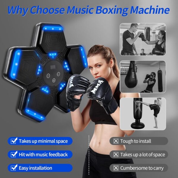Music Boxing Machine, Wall Mount Punching Bag With Gloves, Bluetooth Target…