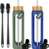 32 oz Glass Water Bottles With Silicone Sleeve (2-Pack) - Olive & Blue, Each with...