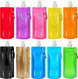 10 Pcs Collapsible Foldable Water Bottle 480ml, Leak Proof with Carabiner, BPA Free,…