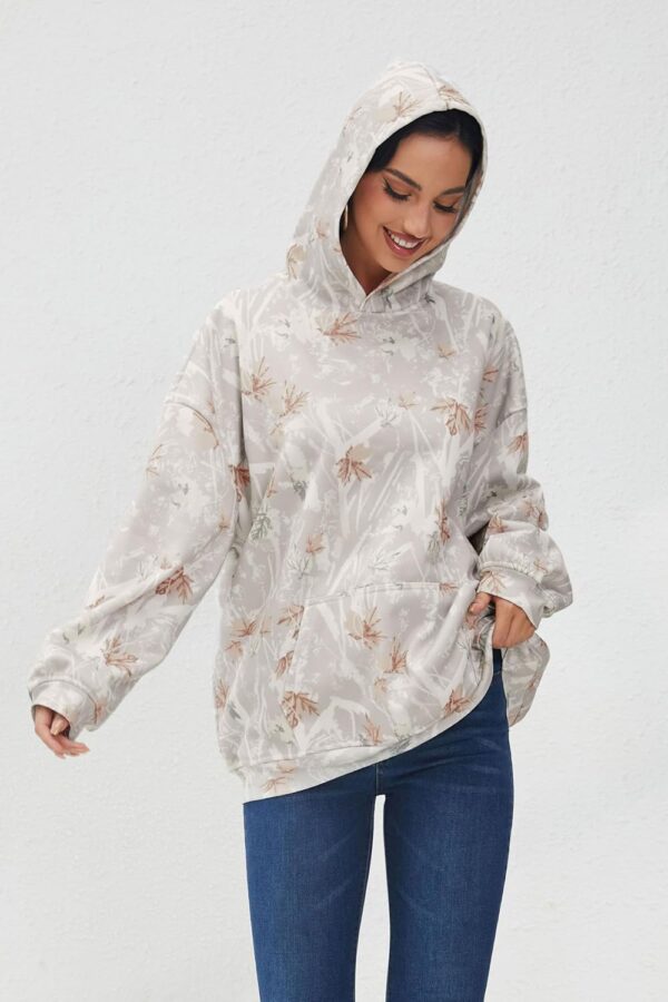 Womens Camo Hoodies Maple Leaf Print Oversized Hooded Sweatshirt Fleece Pullover…