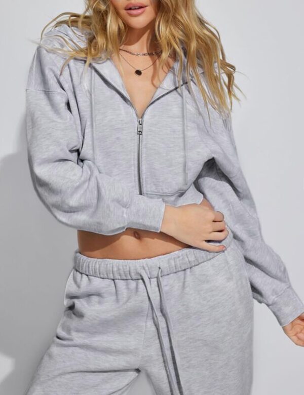 Hooever Womens Cute Workout Cropped Zip Up Drawstring Hoodie Sweatshirt Jacket