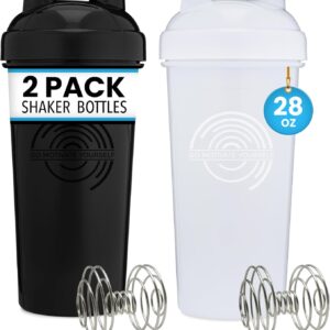 GOMOYO [2 Pack] 28-Ounce Shaker Bottle (White, Black) | Protein Shaker Cup 2-Pack with...