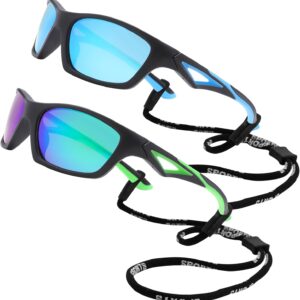 LIUWEN Kids Baseball Sports Polarized Sunglasses 2 Pack – Flexible Shades With Strap…