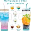 50 oz Glass Tumbler with Straw and Bamboo Lid, Handle, BPA Free Lid and Silicone Boot,…