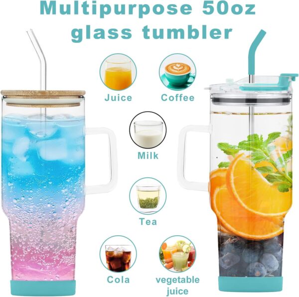 50 oz Glass Tumbler with Straw and Bamboo Lid, Handle, BPA Free Lid and Silicone Boot,…