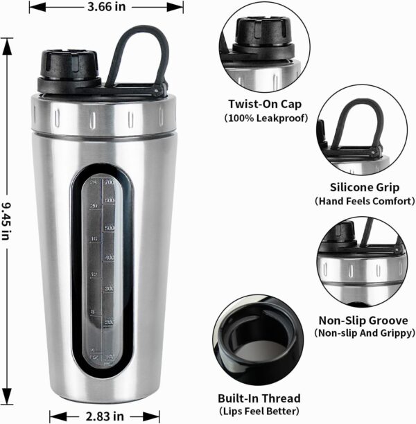 TOOFEEL Shaker Bottles for Protein Mixes 28 oz Stainless Steel Protein Shaker with 2…