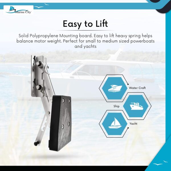 MARINE CITY Aluminum Outboard Motor Bracket, 2-Stroke, Retractable, Spring-Loaded,…