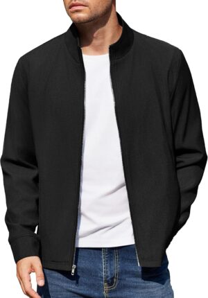 COOFANDY Men’s Lightweight Zip Up Jacket Stand Collar Jacket Casual Light Golf Jackets…