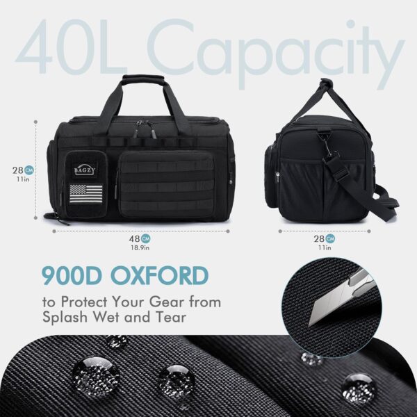 BAGZY 3 In 1 Tactical Military Travel Duffle Bag 40L with Shoe Compartment…