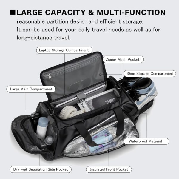 40L Travel Duffle Bag, 4-in-1 Large Gym Bag with Shoe & Wet Clothes and…