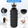 Collapsible Water Bottles, Reuseable BPA Free Silicone Foldable Water Bottle 16oz,…