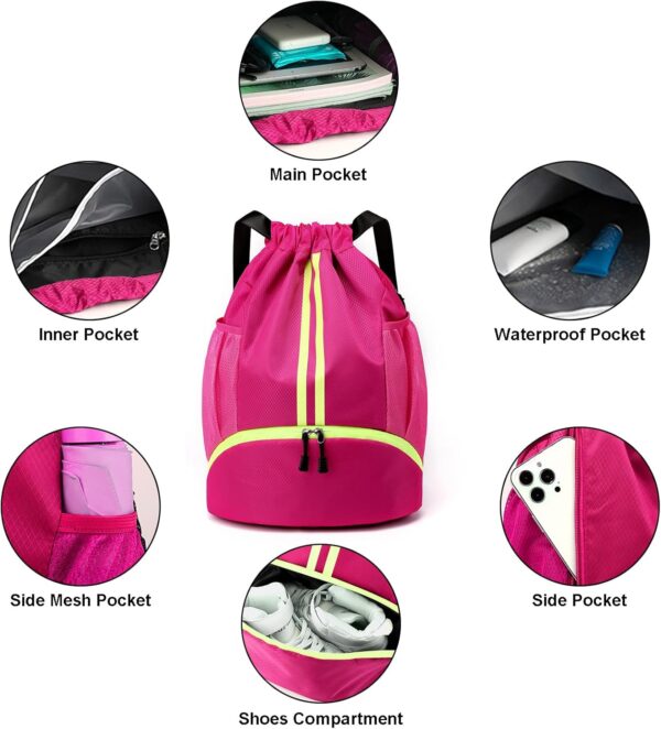 Drawstring Backpack, Waterproof Sports Gym Bag with Shoe Compartment and…