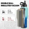 Insulated Water Bottle 32oz with Straw/Spout Lids, Stainless Steel Water Bottles Keep…