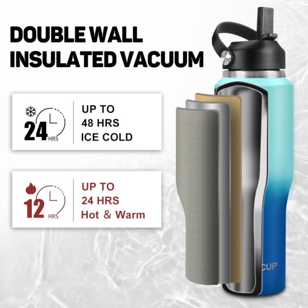 Insulated Water Bottle 32oz with Straw/Spout Lids, Stainless Steel Water Bottles Keep…