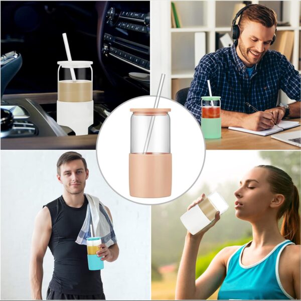 Sunseeke Glass Tumbler with Straw and Lid, 16oz Ice Coffee Cup, Silicone Sleeve…