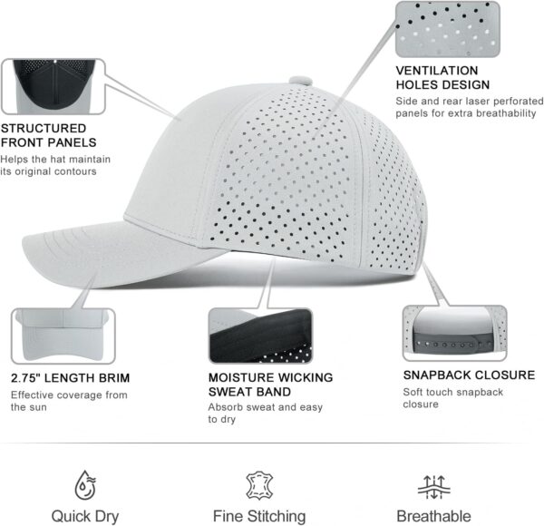 VOBOOM Men Quick Dry Baseball Cap Laser Cut Mesh Ball Curved Brim Snapback Hat