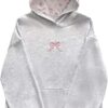 Women's Bowknot Embroidered Oversized Hoodies Long Sleeve Drop Shoulder Hooded Sweatshirts