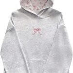 Women's Bowknot Embroidered Oversized Hoodies Long Sleeve Drop Shoulder Hooded Sweatshirts