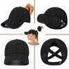 Womens Ponytail Hat Baseball Cap, Adjustable Criss Cross Baseball Cap High Bun Unisex…