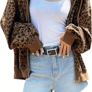 SHENHE Women’s Oversized Zip Up Hoodie Leopard Print Sweatshirt Vintage Cheetah Hooded…