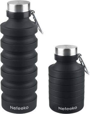 Nefeeko Collapsible Water Bottle, Reuseable BPA Free Silicone Foldable Water Bottles…