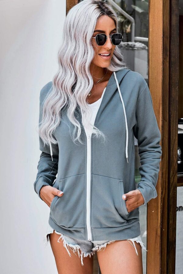WROLEM Women Casual Full Zip Up Hoodie Comfy Loose Long Sleeve Sweatshirt Solid Color…
